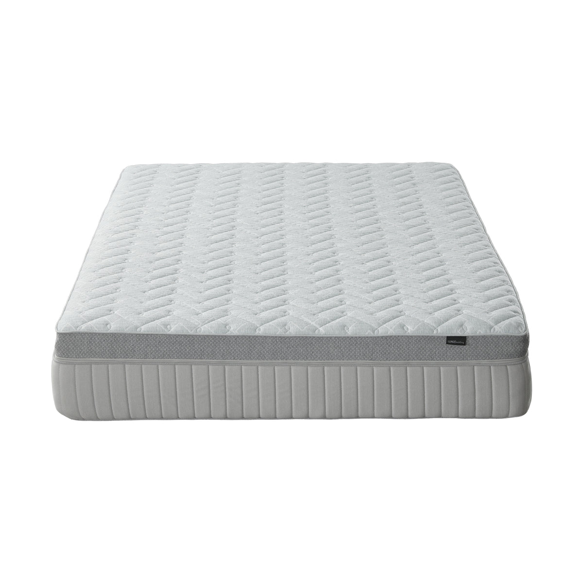 Full light grey mattress with quilted top shown on a white background