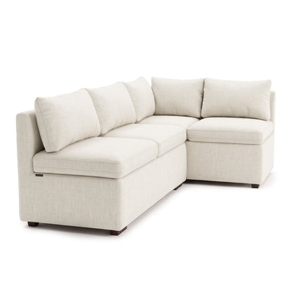 Cream textured L-shaped sectional sofa shown fully on a white background