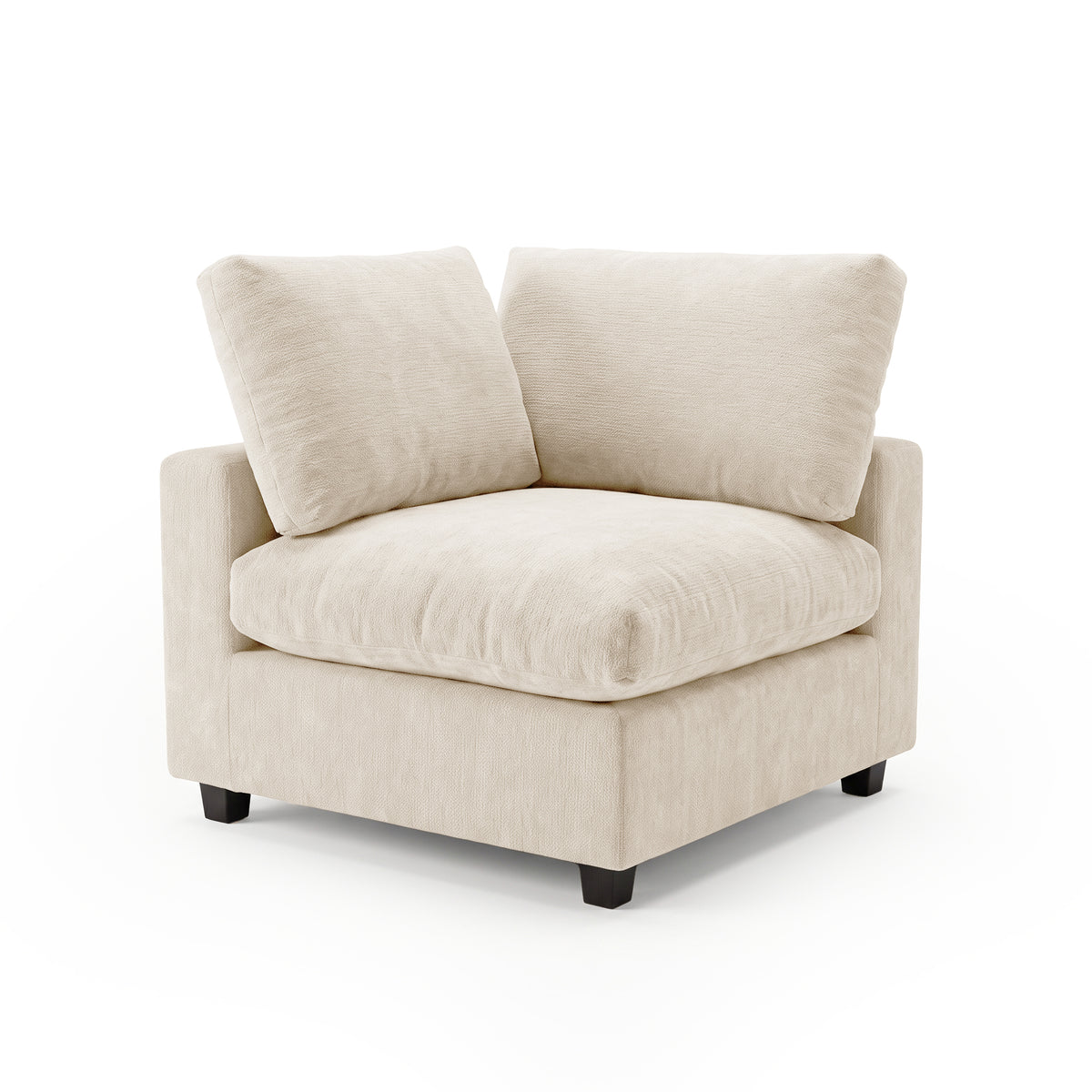 Beige modular sectional corner piece on white background