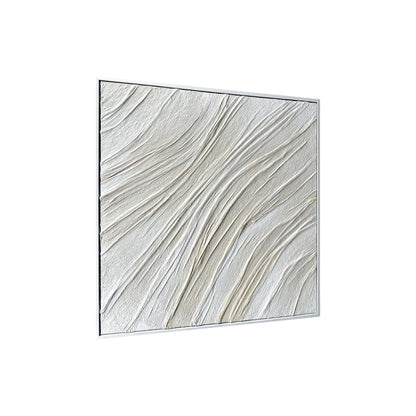 Anya Canvas Wall Art 105 x 105cm in White features sweeping wave-like ridges in a textured relief, set in a minimalist frame, offering modern elegance and depth to your space.