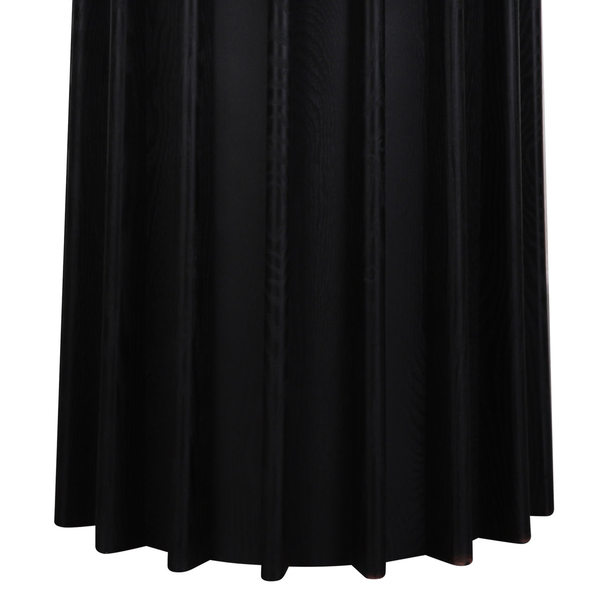 Gabi 120cm Marble Look Dining Table in Black, featuring a round silhouette with a floor-length, black pleated tablecloth, creating an elegant, sculptural presence with a fluted base.