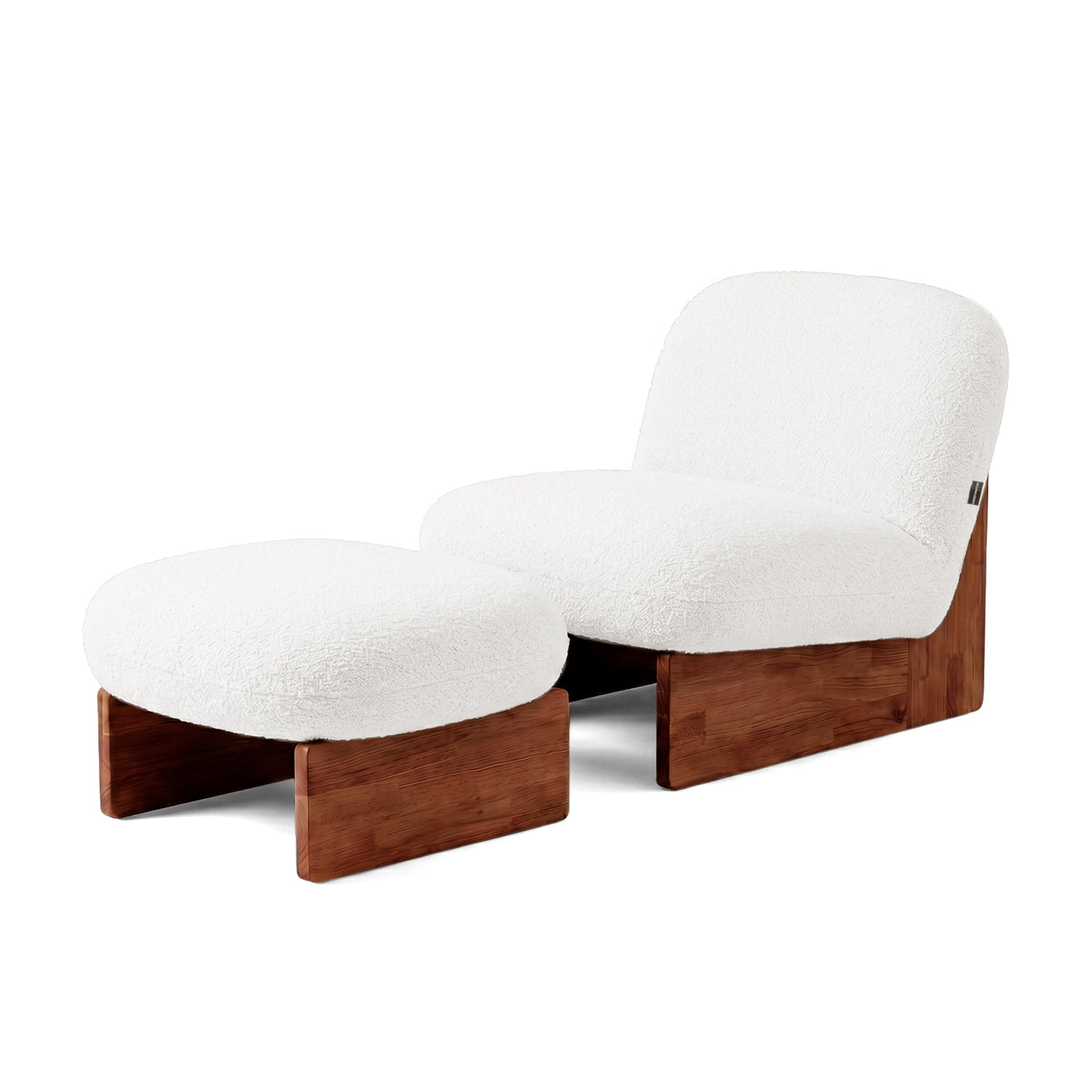 Modern lounge chair and ottoman set on white background, front view.