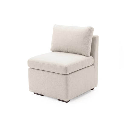 Cream upholstered armless modular chair on a white background