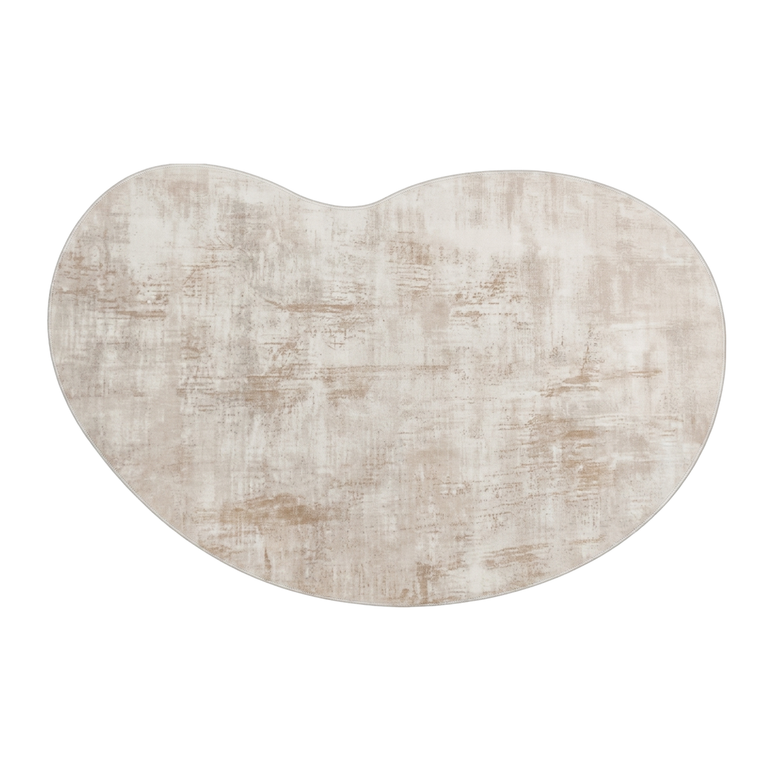 Abstract beige and off-white rug shown fully on a white background