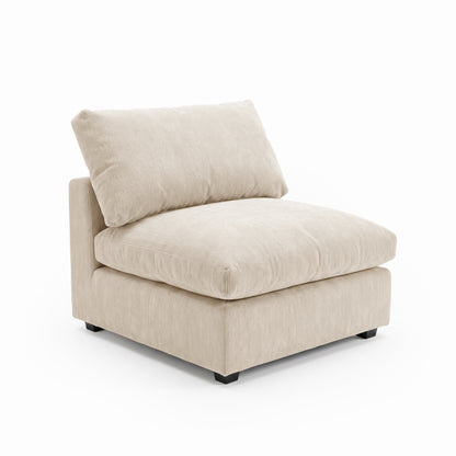 Light beige armless upholstered chair on white background