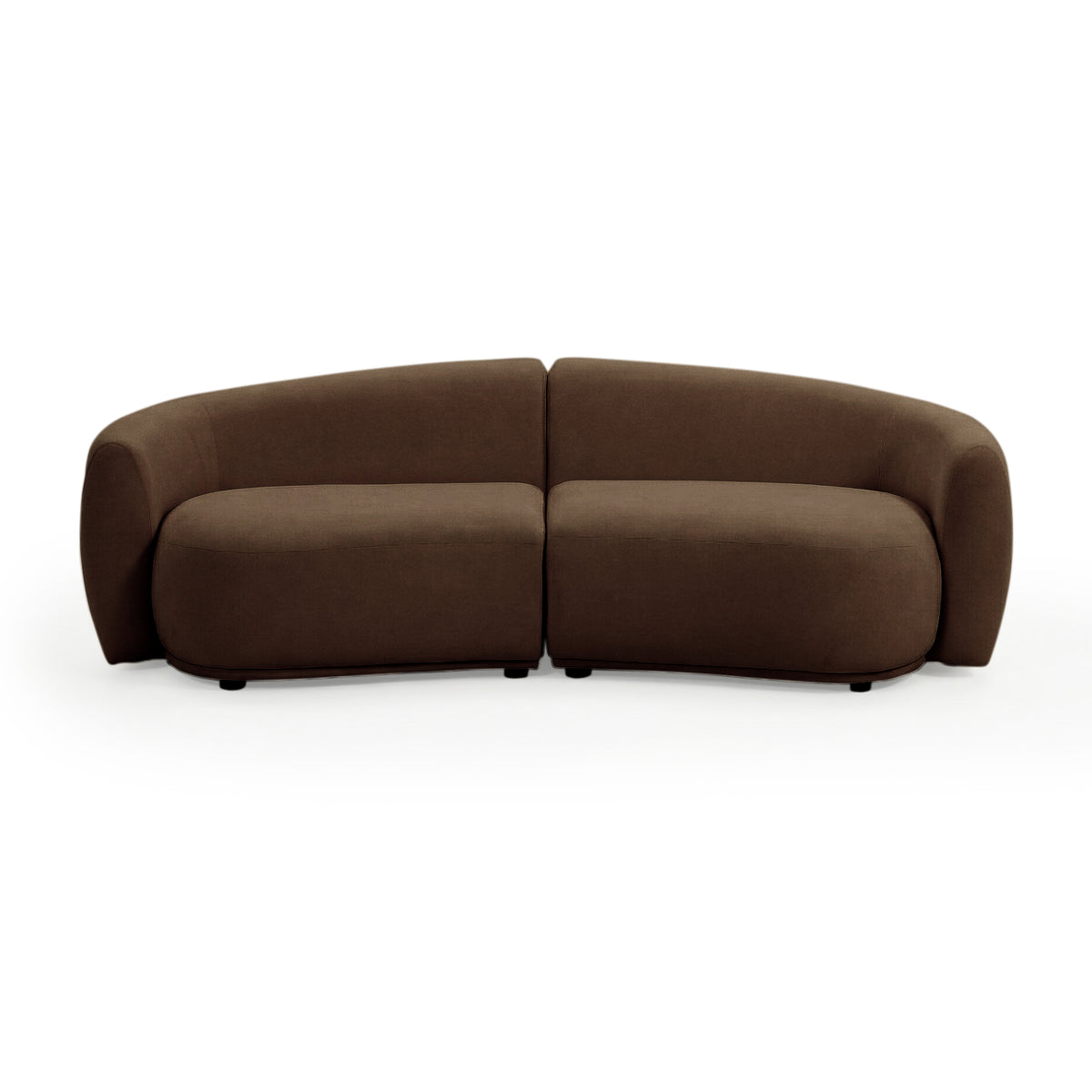 Modern curved brown sectional sofa on white background