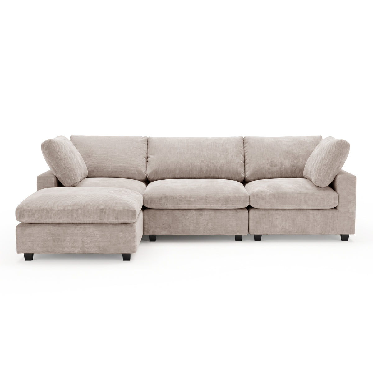 Full light beige L-shaped sectional sofa on white background
