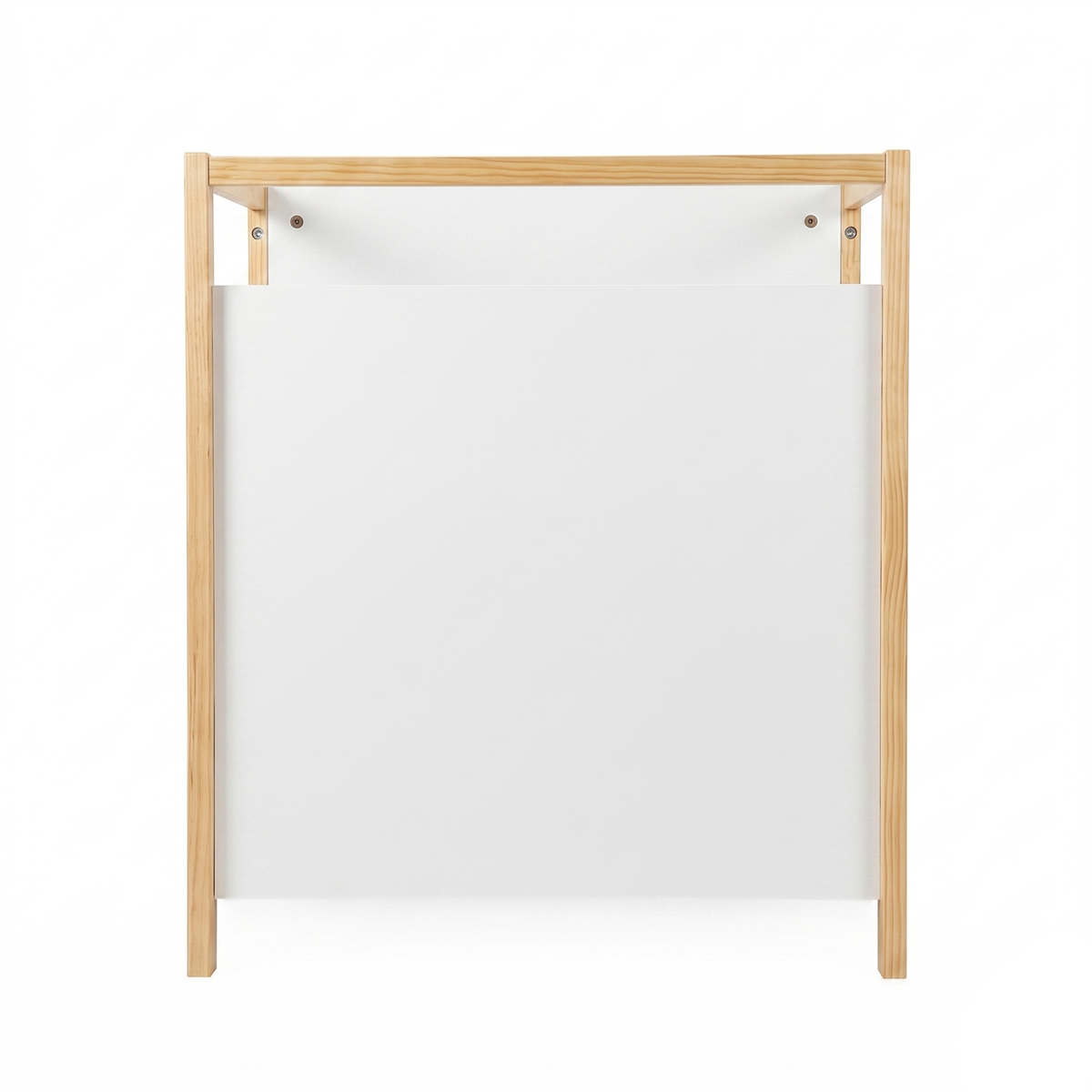 Minimalist rectangular wooden and white furniture piece on a white background