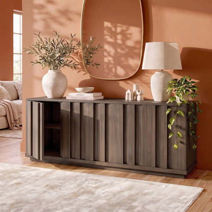 Contemporary wooden sideboard styled in a modern living room