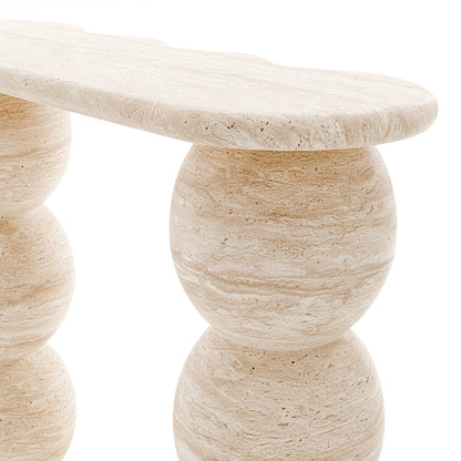 Close-up of console table base and edge on white background
