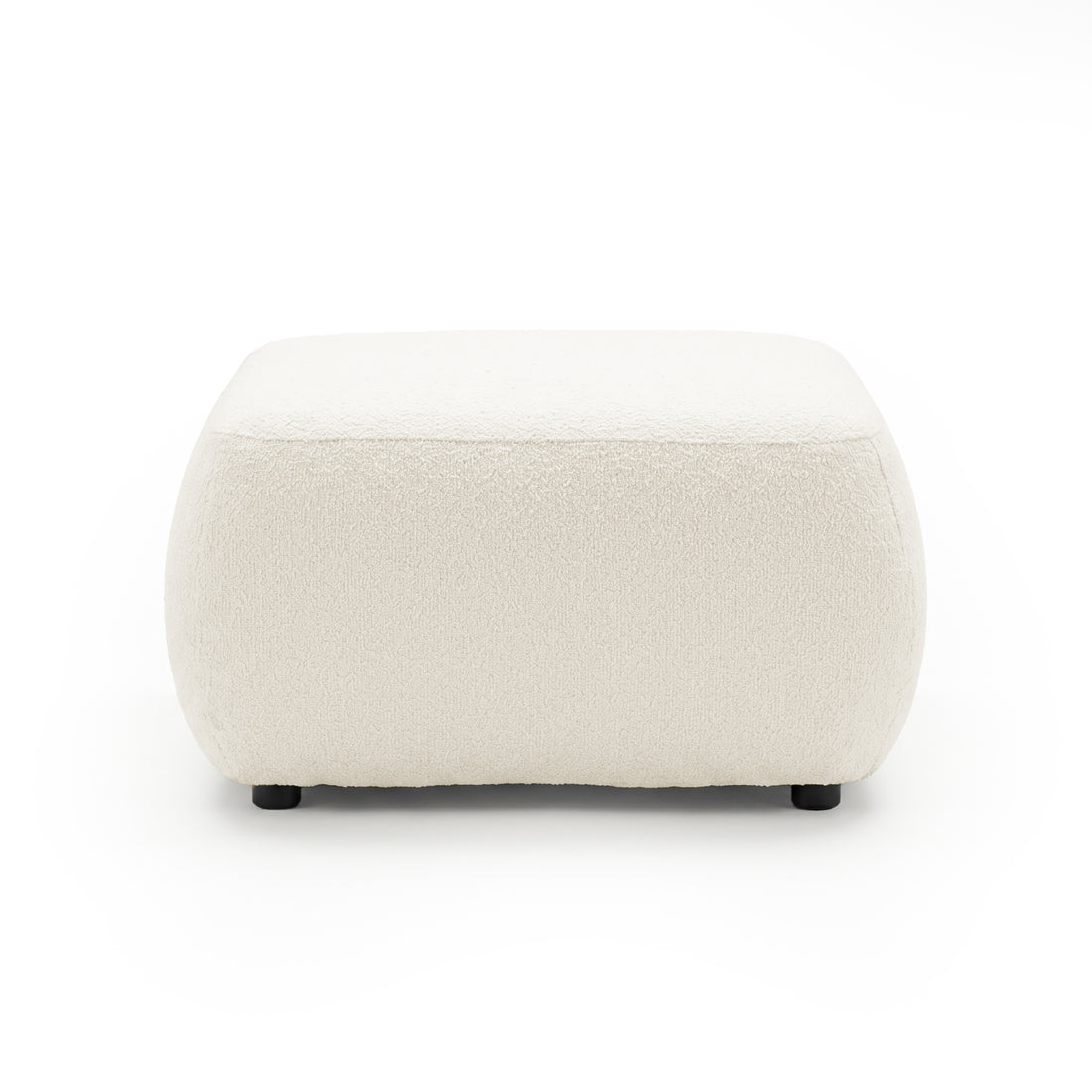 Cream boucle ottoman on white background