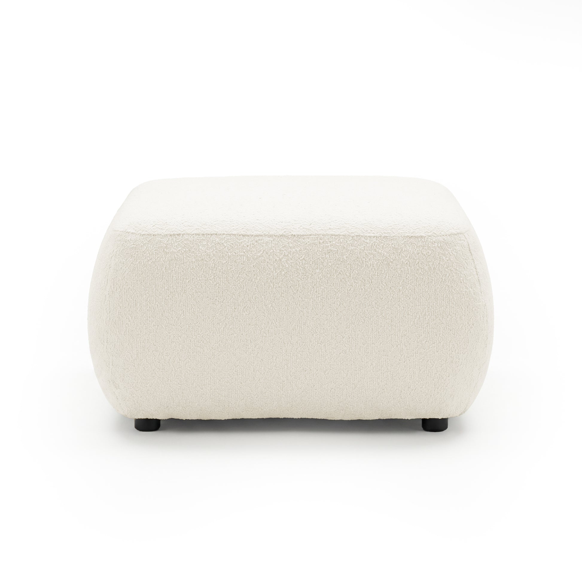 Cream boucle ottoman on white background