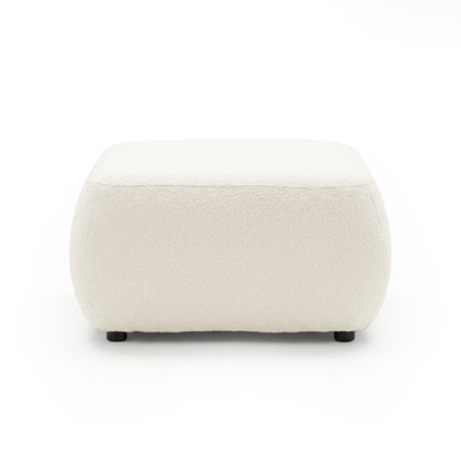 Cream boucle ottoman on white background