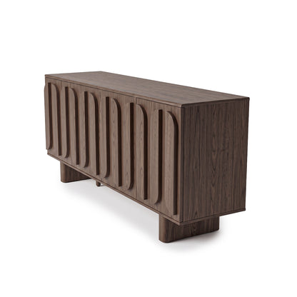 Contemporary wooden sideboard shown at a slight angle on a white background.