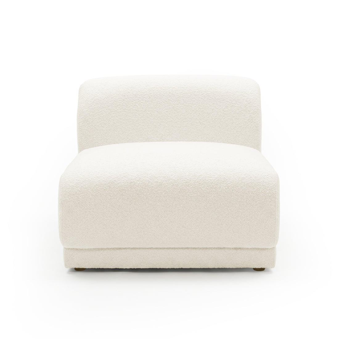 Off-white textured armless accent chair head-on on white background
