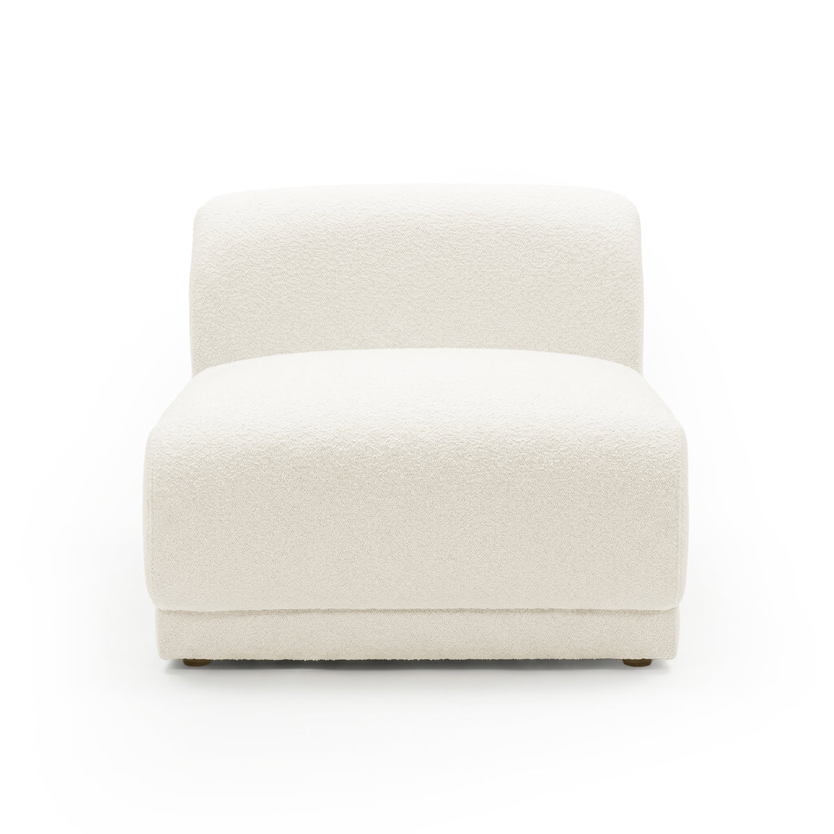 Off-white textured armless accent chair head-on on white background