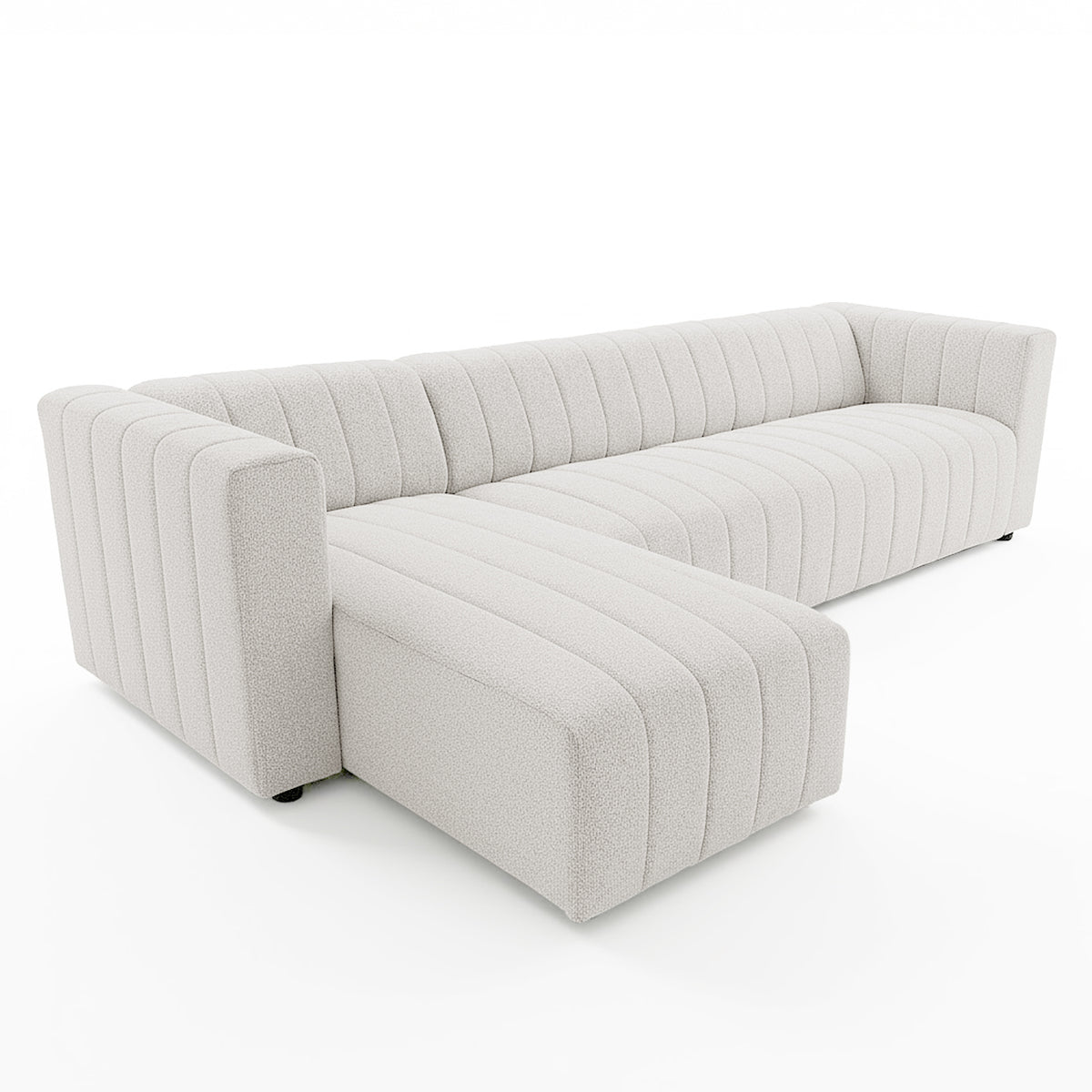 Cream boucle sectional sofa with chaise and channel tufting