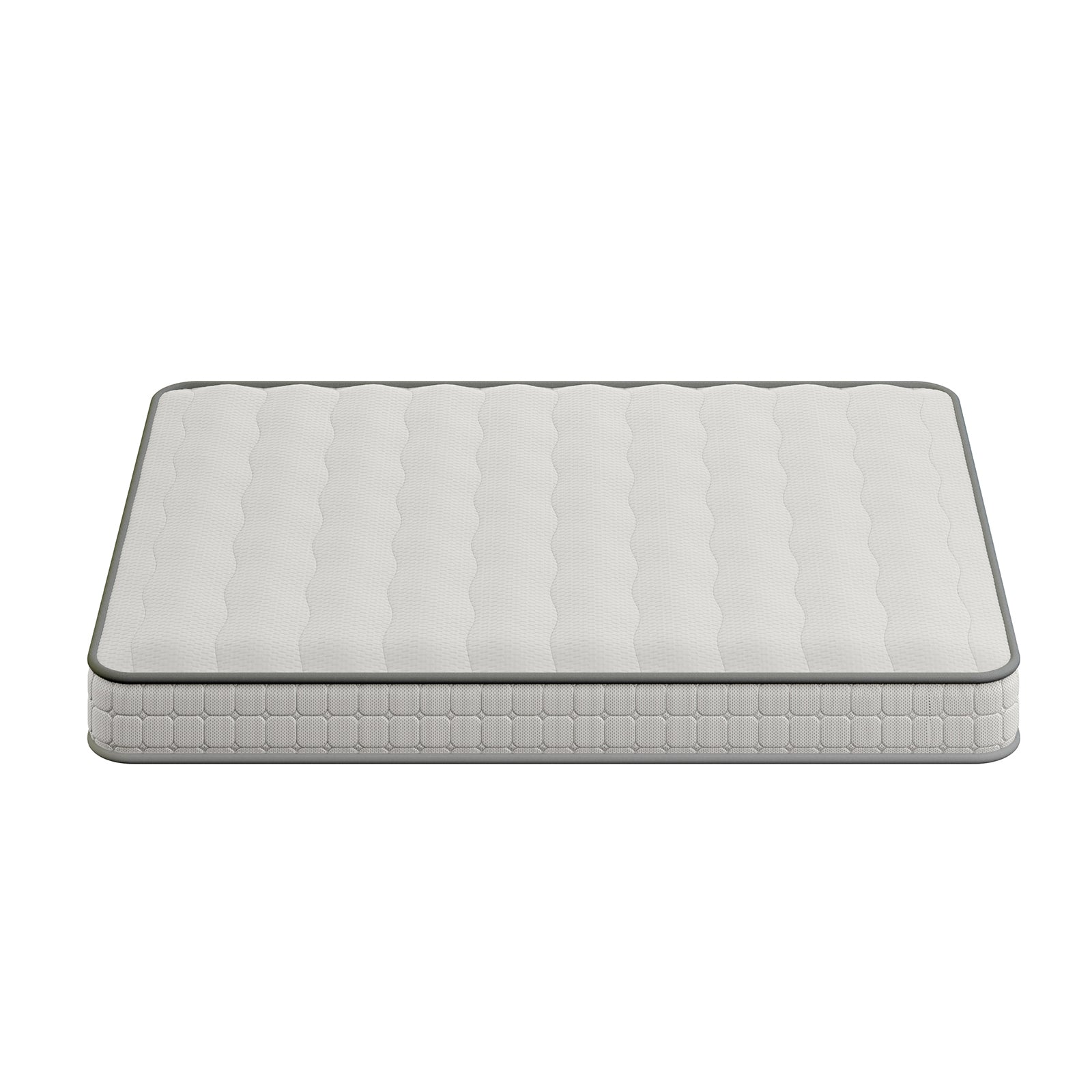 Byron Queen Murphy Bed with Mattress features a rectangular quilted mattress topper, showcasing a lightly padded top and quilt-patterned sides, on a plain background, highlighting its smart space-saving design.