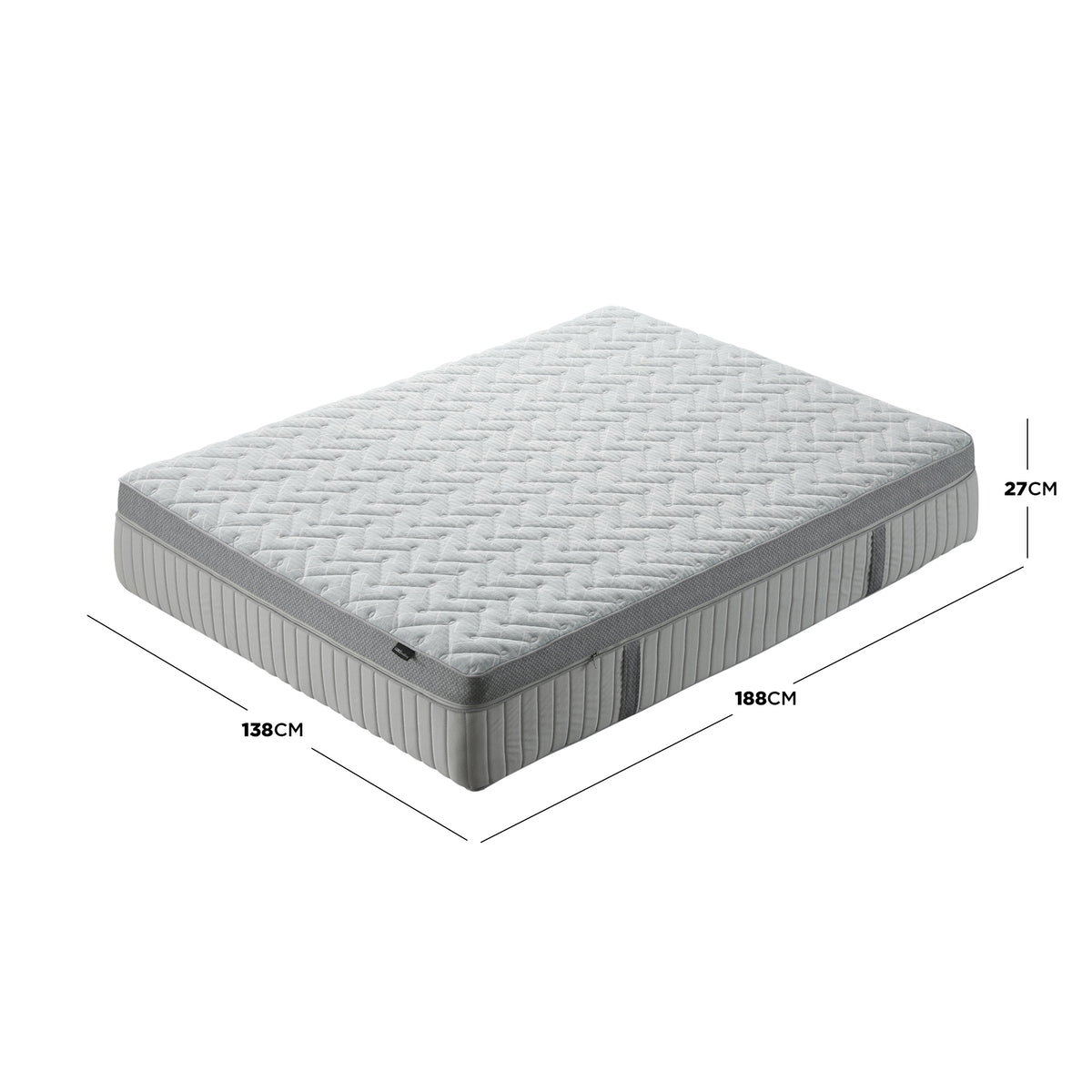 Full mattress on a white background with labeled dimensions shown