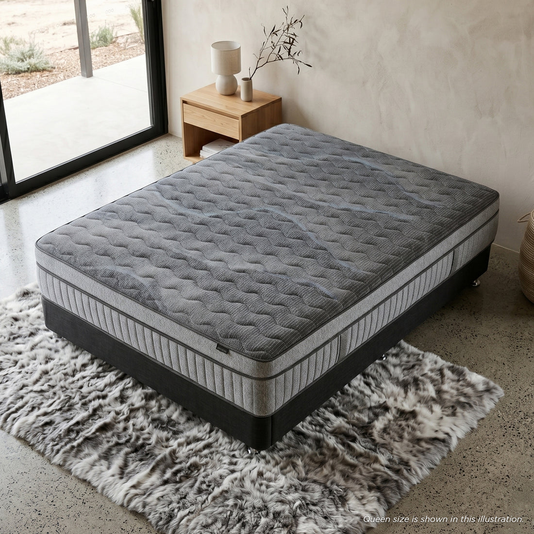 Mattress in a modern bedroom with minimalist decor