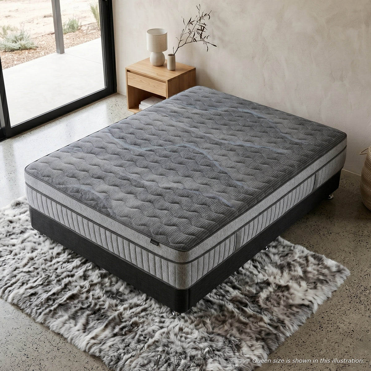 Mattress in a modern bedroom with minimalist decor