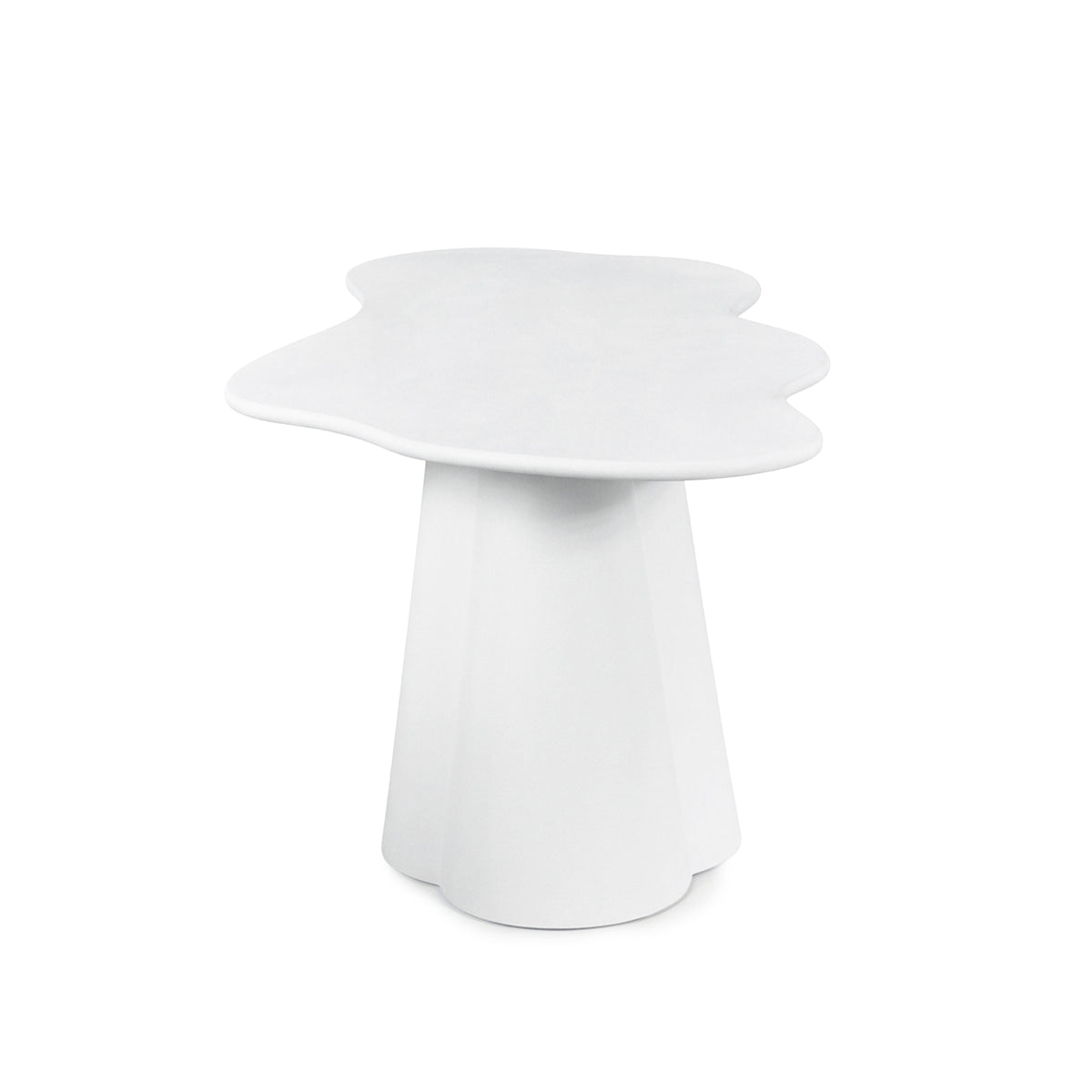 White abstract-shaped side table on a white background