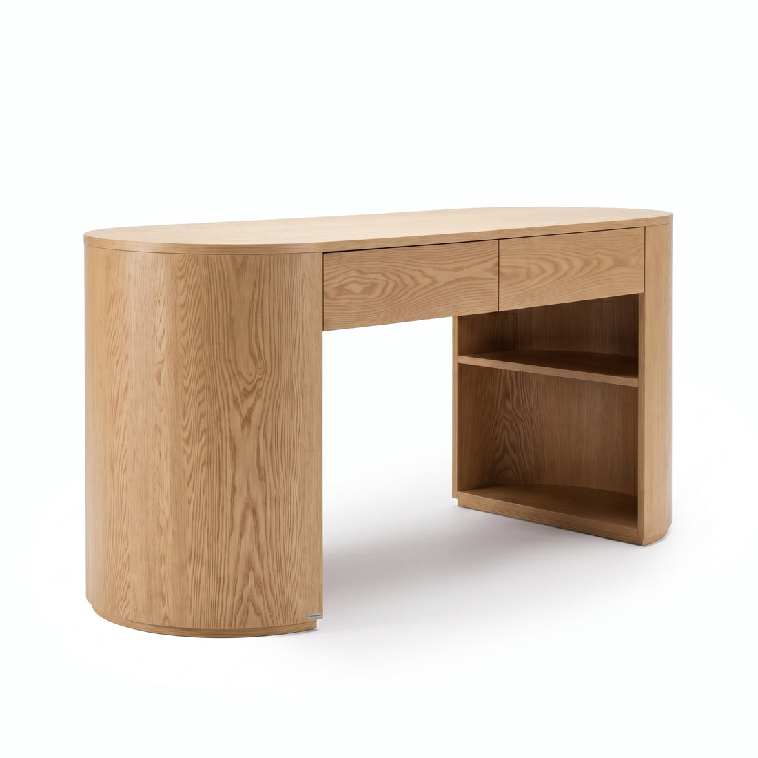 Light wood desk on white background