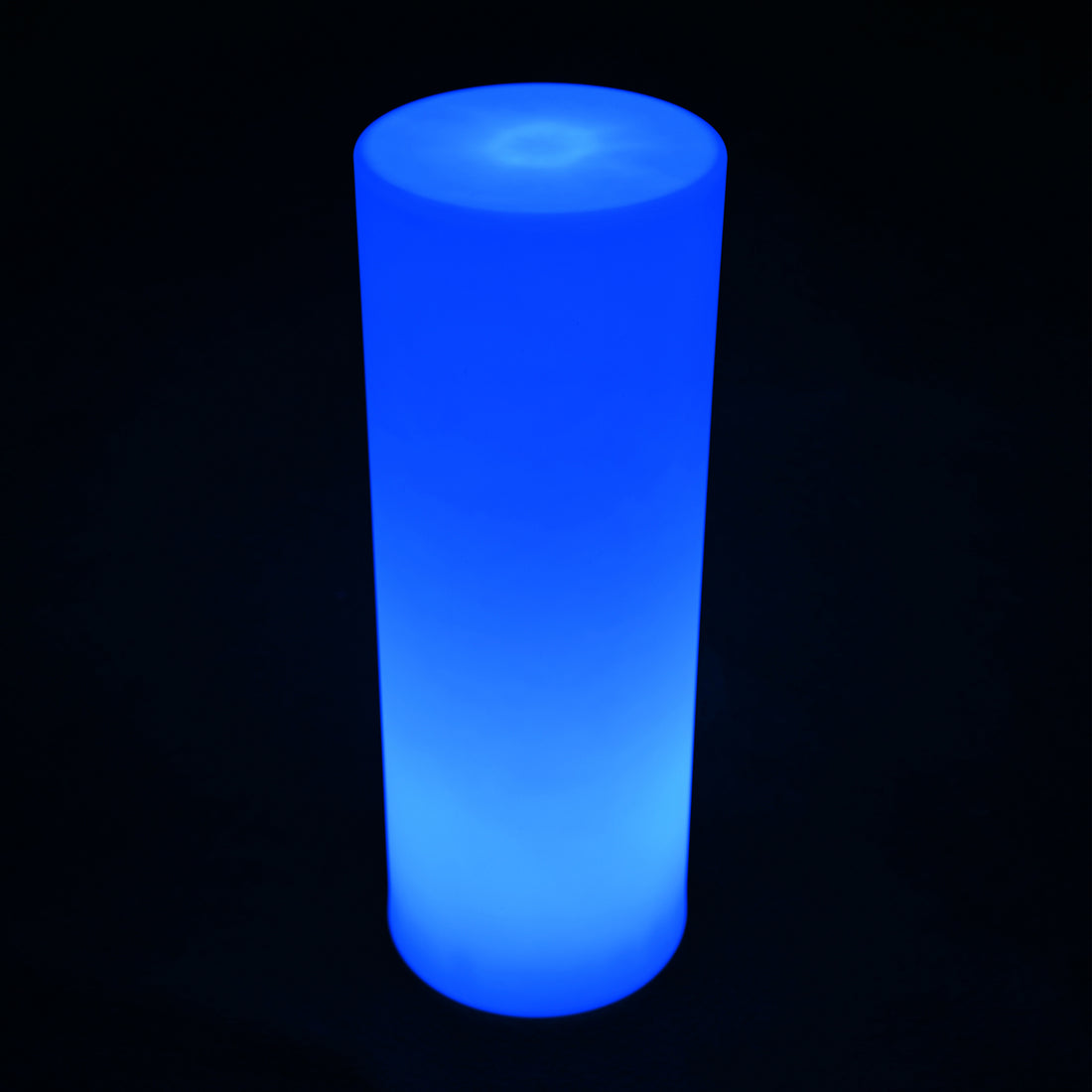 16 Colour Outdoor LED Bollard Light in Multicolour, glowing bright blue in a smooth cylindrical shape, ideal for creating atmospheric outdoor settings with versatile color and mode options.
