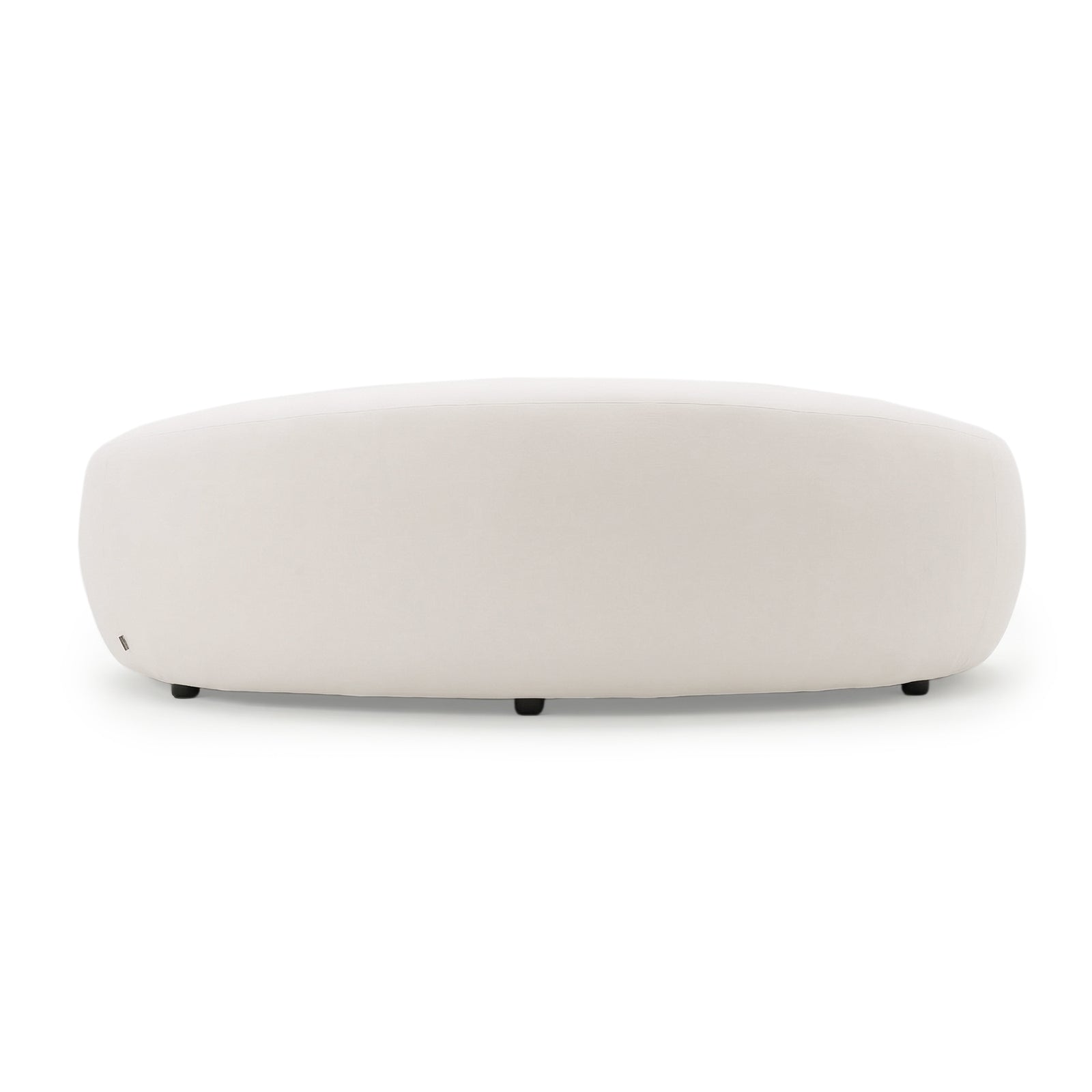 Round upholstered ottoman on white background