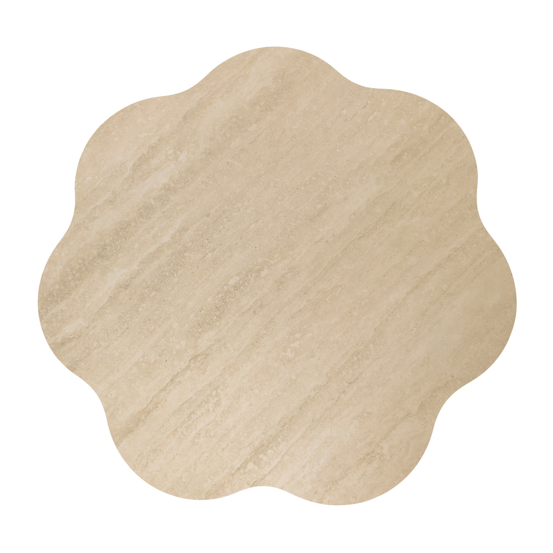 Scalloped flower-shaped beige tabletop or surface on a white background