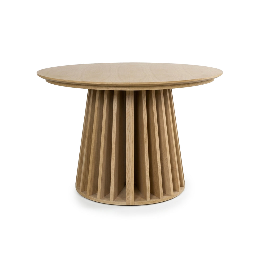 Round wooden table on a white background