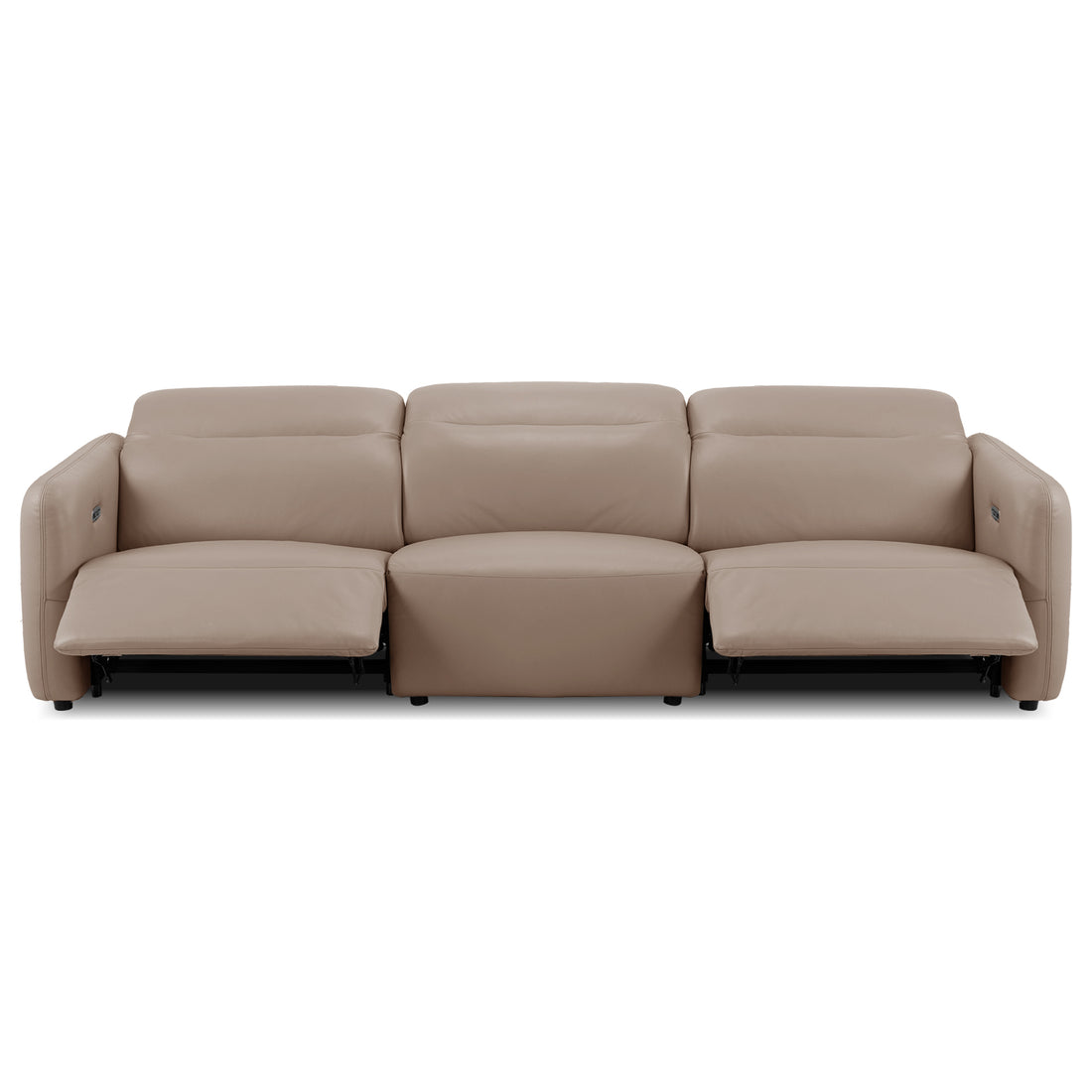 Light beige three-seat sofa on a white background with reclining end seats