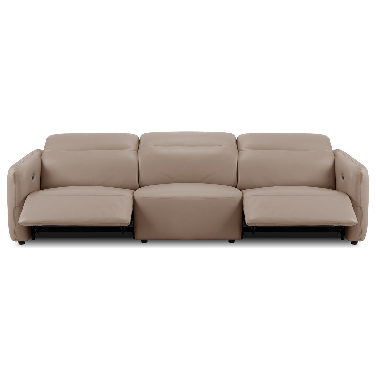 Light beige three-seat sofa on a white background with reclining end seats