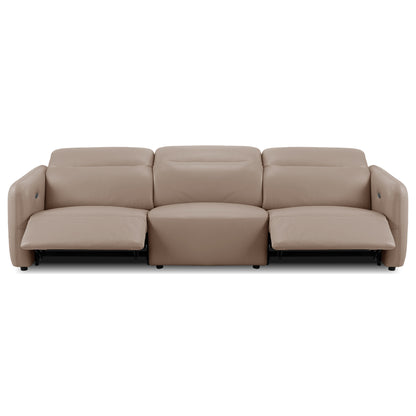 Light beige three-seat sofa on a white background with reclining end seats