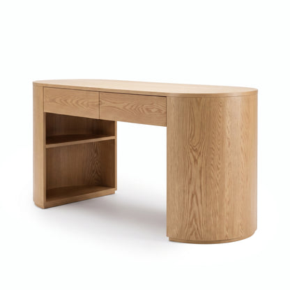 Contemporary wooden desk on white background