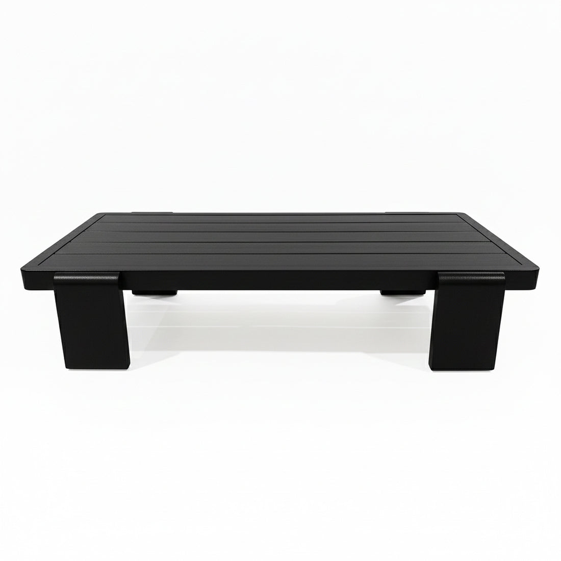 Modica 5 Seater Aluminium Outdoor Sofa Set in Black & Grey features a sleek black platform with four short legs, designed as a low-profile riser, ideal for outdoor lounging setups.