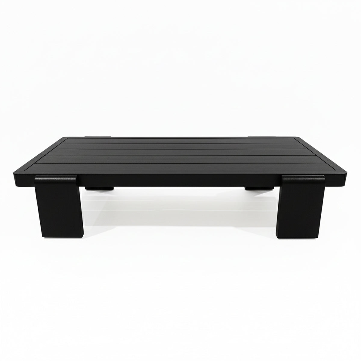 Modica 5 Seater Aluminium Outdoor Sofa Set in Black & Grey features a sleek black platform with four short legs, designed as a low-profile riser, ideal for outdoor lounging setups.