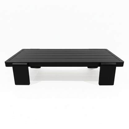 Modica 5 Seater Aluminium Outdoor Sofa Set in Black & Grey features a sleek black platform with four short legs, designed as a low-profile riser, ideal for outdoor lounging setups.