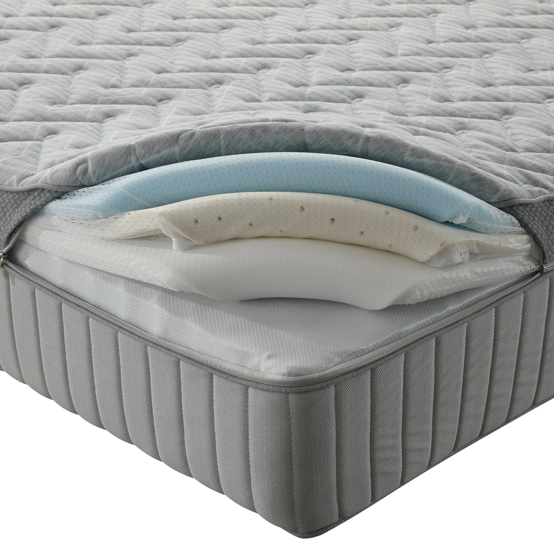 Mattress cutaway showing internal layers on a white background