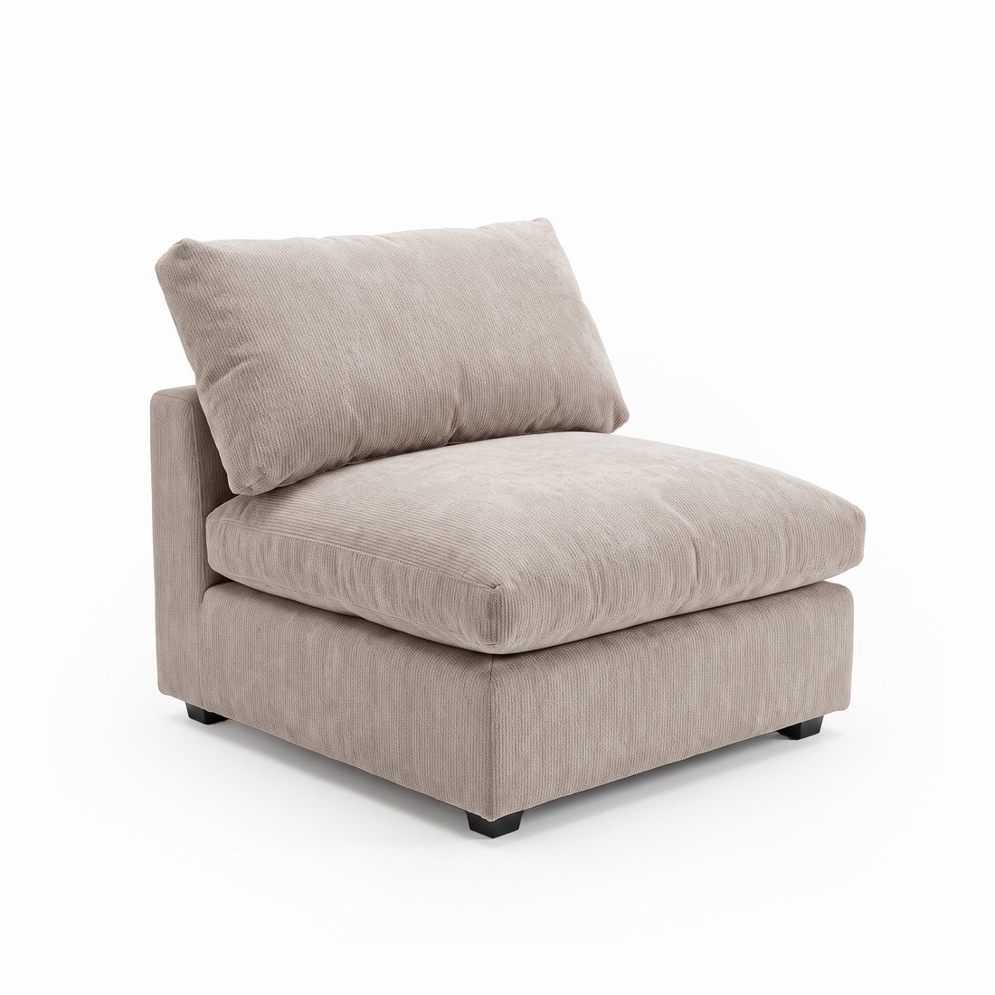 Beige upholstered lounge chair on white background
