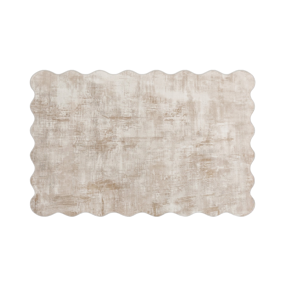 Full beige and tan scalloped rug on a white background