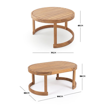 Two wooden tables on a white background with dimensions labeled