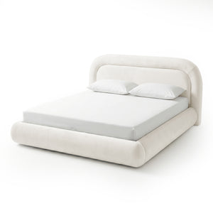Mara King Velvet Gas Lift Storage Bed Frame in Cream White