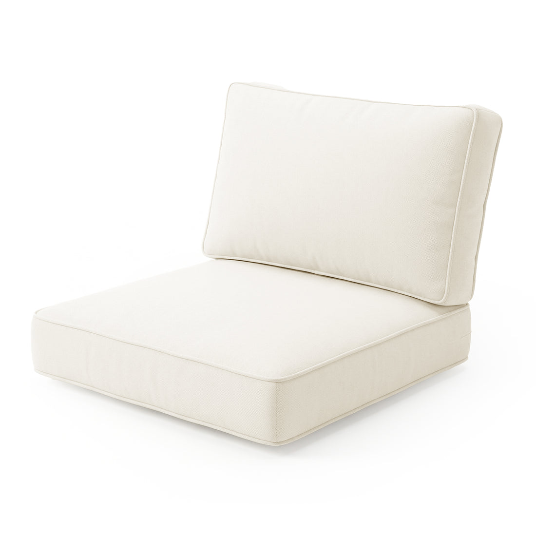 Vernon Sofa Cushion Covers in Cream White shown: matching seat and back cushion covers designed for a minimal, armless lounge chair, ideal for refreshing outdoor spaces with a modern coastal look.