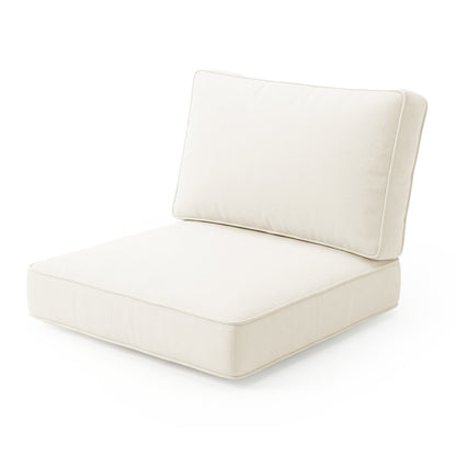 Vernon Sofa Cushion Covers in Cream White shown: matching seat and back cushion covers designed for a minimal, armless lounge chair, ideal for refreshing outdoor spaces with a modern coastal look.