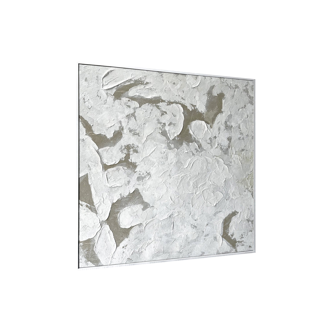 Luma Framed Canvas Wall Art 105 x 105cm in White features a sculptural, impasto-style off-white texture with beige undertones, framed in minimalist white, creating a modern, gallery-like focal point.
