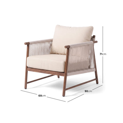 Armchair on white background with dimensions marked