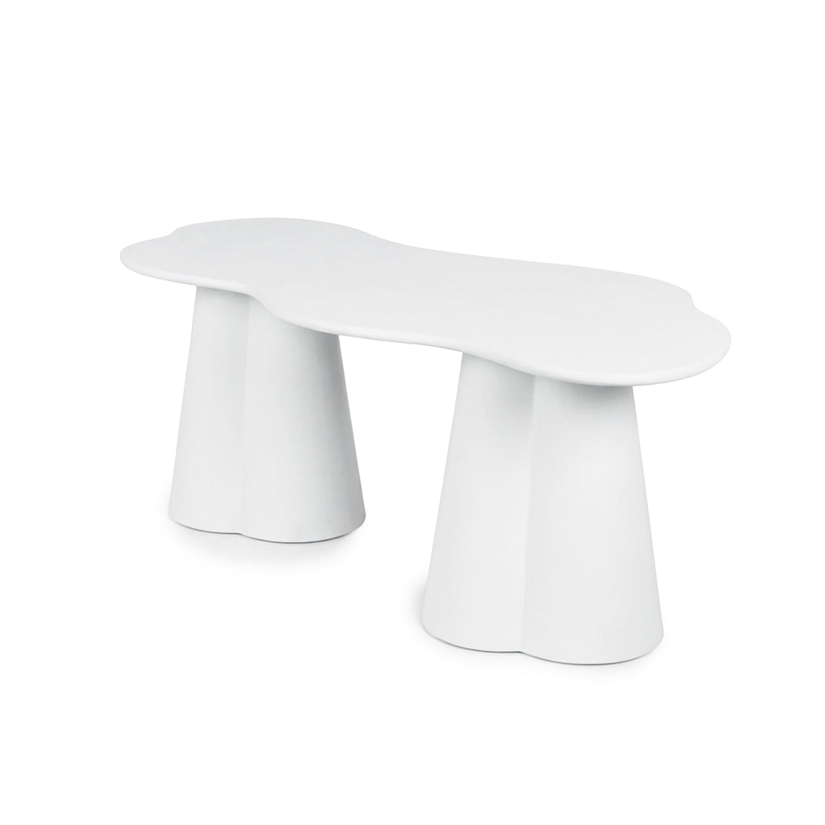 White abstract-shaped side table on a white background