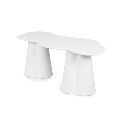 White abstract-shaped side table on a white background