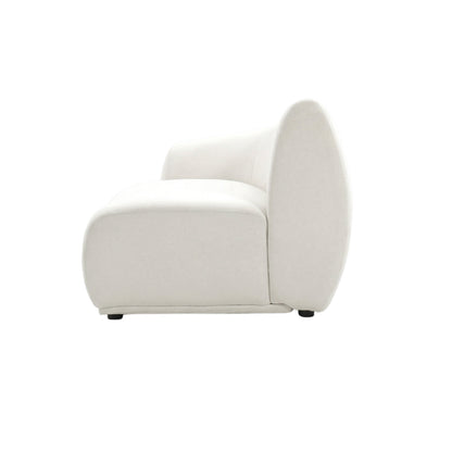 Side profile of white sofa on white background